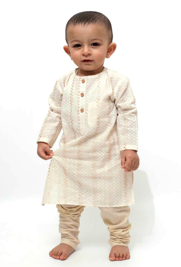 Set of 2 - Gold Zig-Zag Malmal Kurta Pyjama